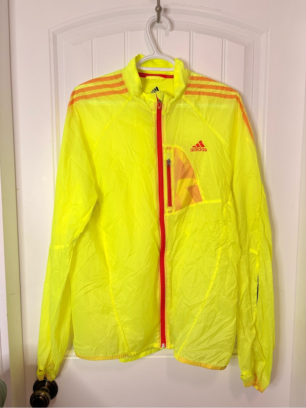 adidas Neon Yellow Performance Windbreaker with Orange Accents